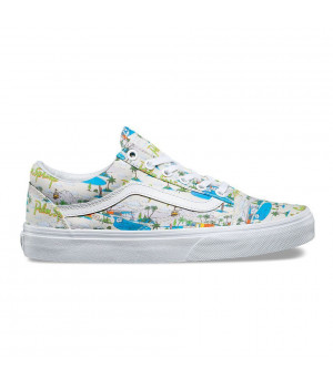 Кеды Vans Old Skool белые с голубым